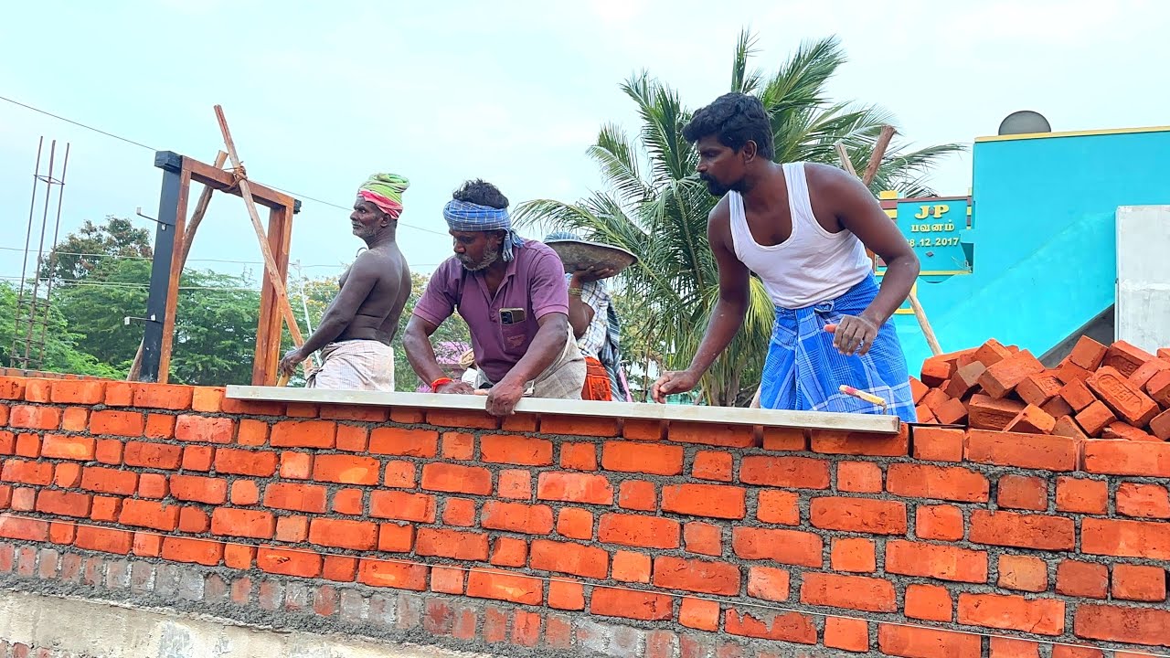 ❤️Amazing Construction Of 30x30 Size House Lintel Level Brick Wall Technology-Using sand and cement