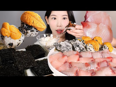 삼치삼합을 아시나요🤍 제철 <strong>삼치회</strong> 성게알주먹밥 전복내장젓김국 각종 김 먹방 Raw Spanish mackerels [eating show] mukbang korean food