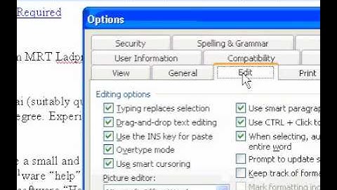 Microsoft Office Word 2003 Change typing and editing options