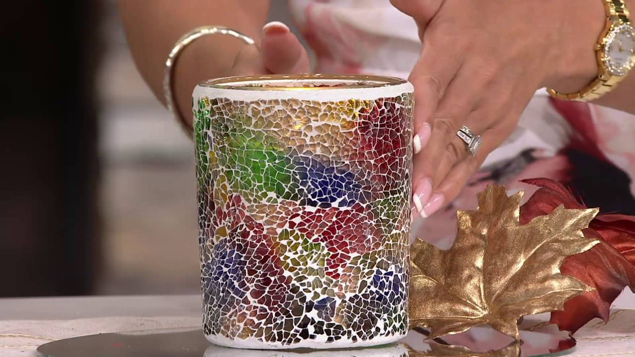 Luminara Mosaic Glass Candleholder with Flameless Candle on QVC