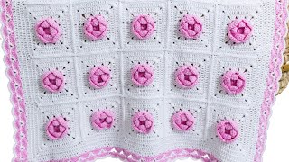 Вязаное крючком детское одеяло с розой (ЧАСТЬ 1 этого красивого дизайна)