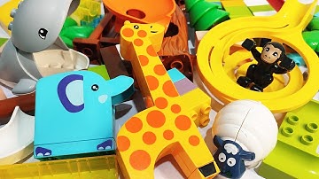 Satisfying Building Blocks ASMR Marble Run - Funnel twist, seesaw elephant, giraffe and whale course