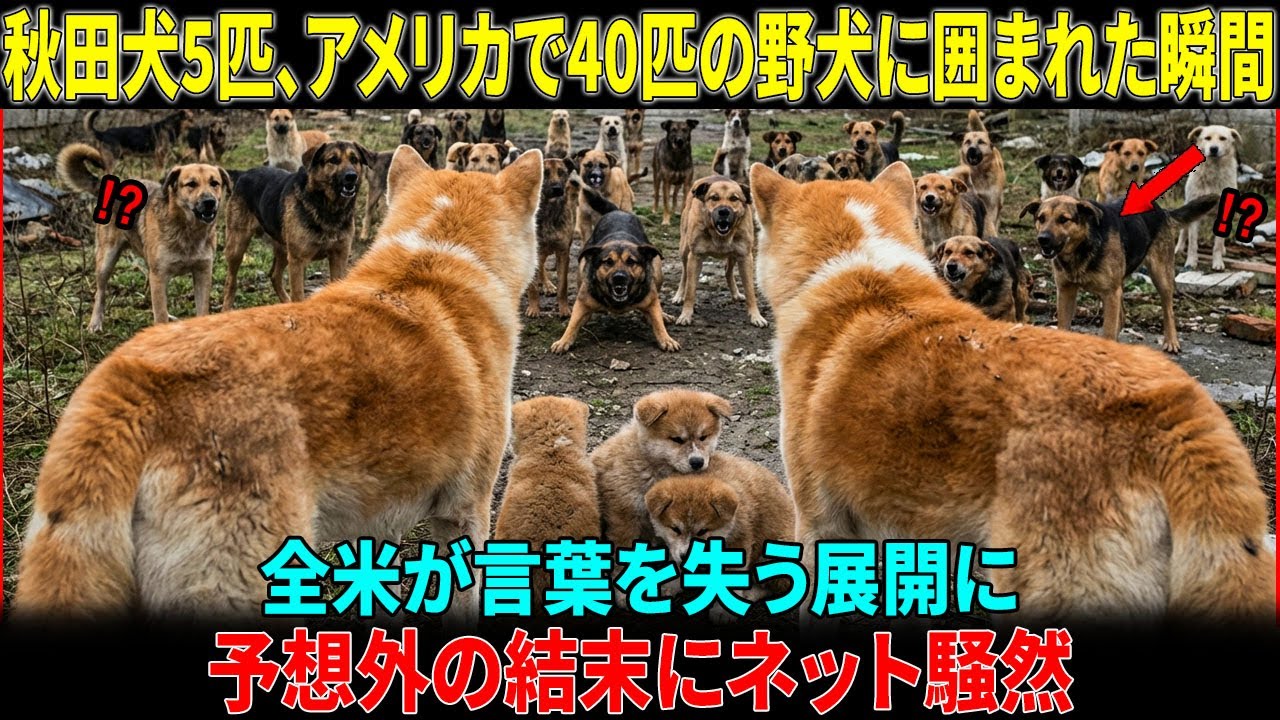 「こんな日本犬は初めてだ！」アメリカの廃村に秋田犬5匹かを放った結果、野犬の群れに衝撃の変化が… 【海外の反応】#海外の反応  #海外の話 #海外の感動話  #秋田犬