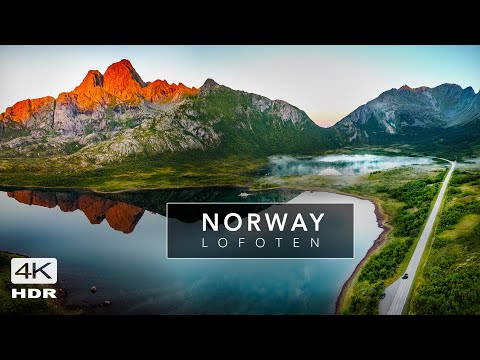 STUNNING drive in LOFOTEN Norway at SUNSET Henningsvær to Svolver  - Cinematic Walking Tours 4K