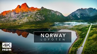 STUNNING drive in LOFOTEN Norway at SUNSET Henningsvær to Svolver  - Cinematic Walking Tours 4K