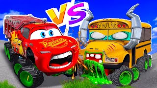 Big & Small:McQueen SuperHERO and Mater VS Miss Fritter ZOMBIE Slime apocalypse cars in BeamNG.drive