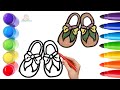 How To Draw cute Sandal Drawing, Painting &amp; Coloring For Kids and Toddlers_ Child Art 🐋🌈🎨