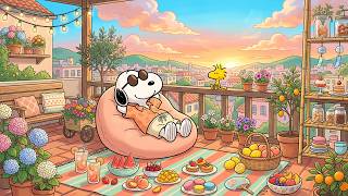 Sunset rooftop fruit escape with Snoopy 🍋 pastel summer jazz, mellow saxophone & cozy skyline calm