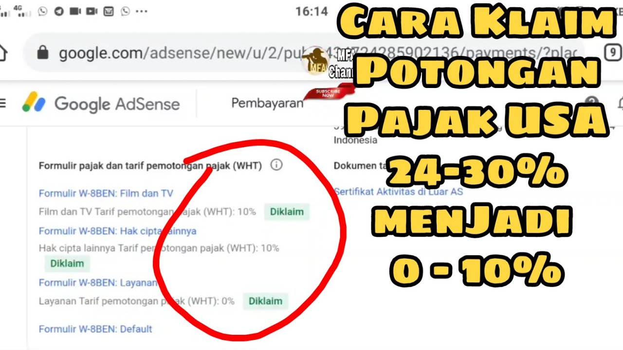 Cara Isi Data Pajak Adsense 2021