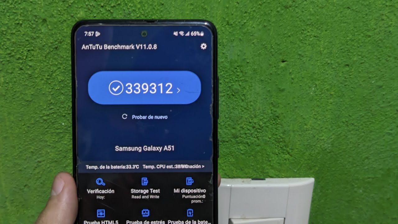 Prueba de antutu benchmark Samsung galaxy a51 en 2026