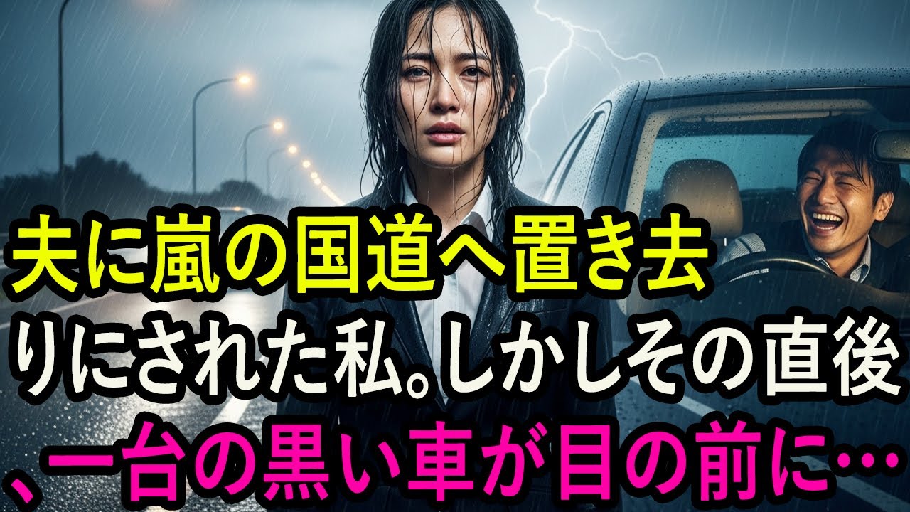 夫に嵐の国道へ置き去りにされた私。しかしその直後、一台の黒い車が目の前に…