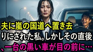 夫に嵐の国道へ置き去りにされた私。しかしその直後、一台の黒い車が目の前に…
