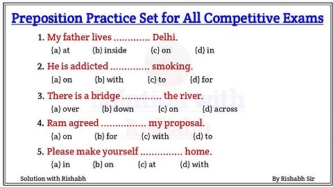 Preposition objective questions Practice set | Preposition exercise in English grammar | Preposition