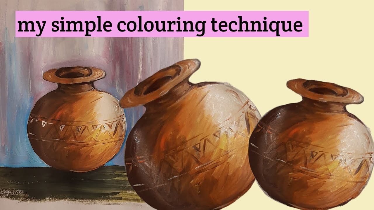 how to colour the pots|object drawing tutorial |@simpleARTSwithsu - YouTube