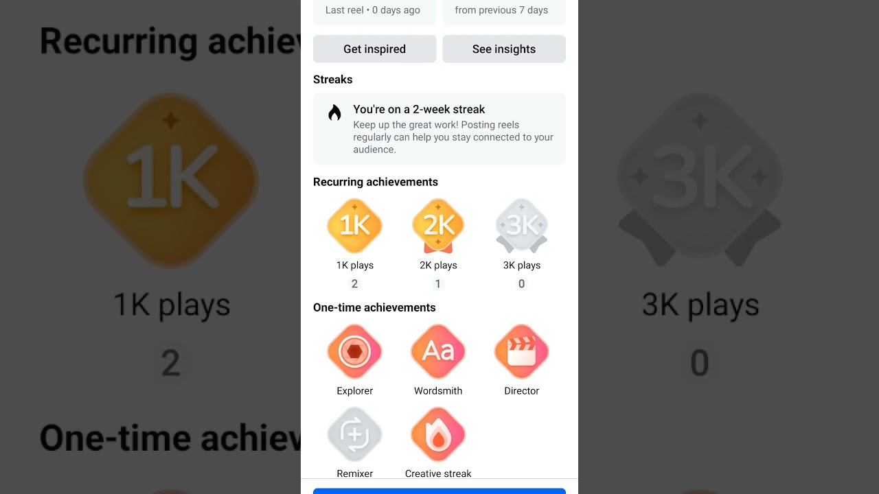 Earn achievement for creating reels on facebook. 