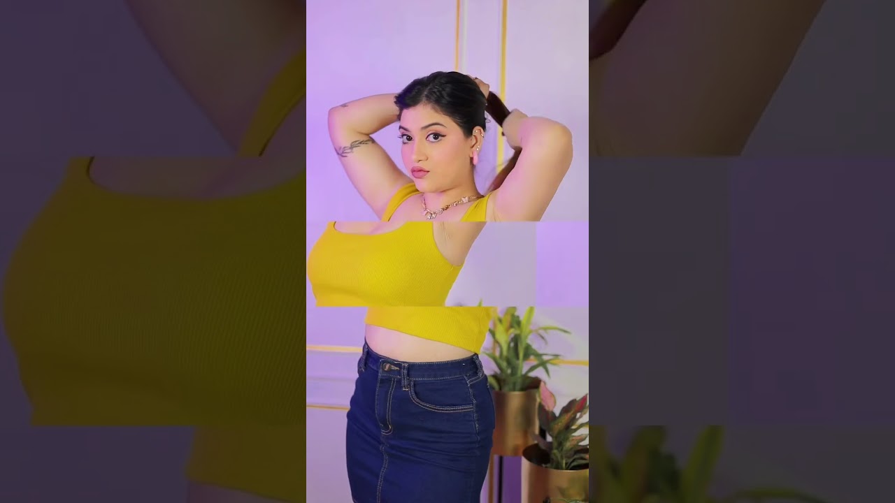 styled basic yellow tank top with denim skirt 