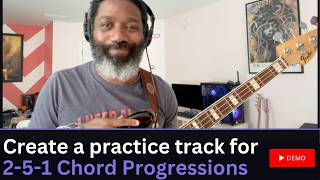 2-5-1 in four keys, around the cycle of fourths (bass play-along)