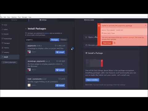Failed to activate the pigments package in ATOM editor