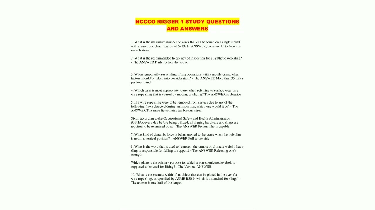 NCCCO RIGGER 1 STUDY QUESTIONS AND ANSWERS1228