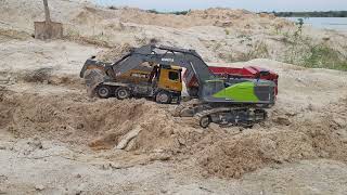 Mini excavator clearing land building canal  Mini Excavator video road building with Dump truck #1