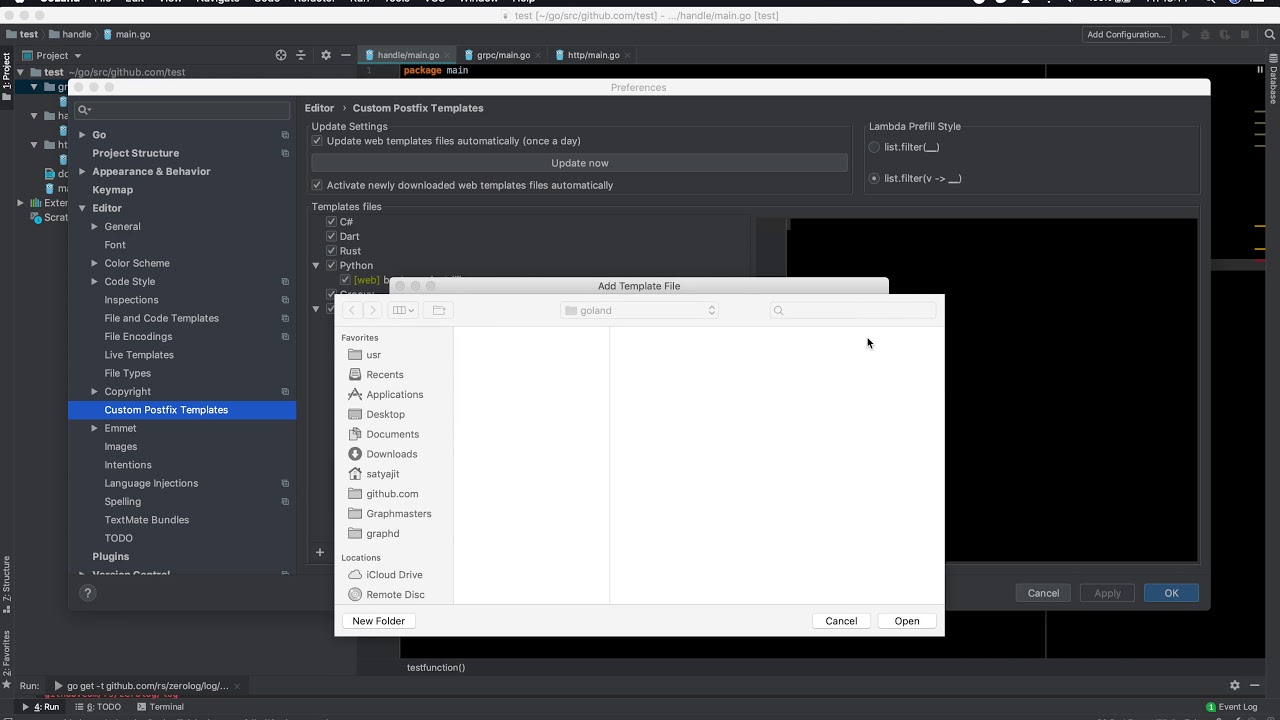Custom Postfix Template for Goland using local file - YouTube