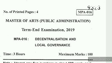 MPA 16 previous year question paper December 2019 | MPA 16 Question paper December | MPA 16 IGNOU