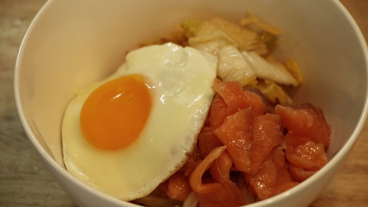 SalmonKimchi Rice Bowl with eggs soy sauce based YouTube