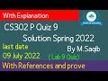 cs302p quiz 9 2022| cs302p quiz 9 solution 2022| cs302p  lab quiz 9 solution spring 2022| by M.Saqib