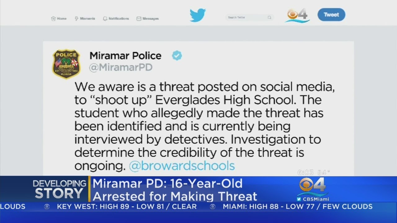 Teen Arrested For Threatening To Shoot Up School - YouTube