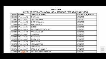 Kptcl Junior Assistant (JA) rejected list 2022/ kptcl ja rejected application list 2022