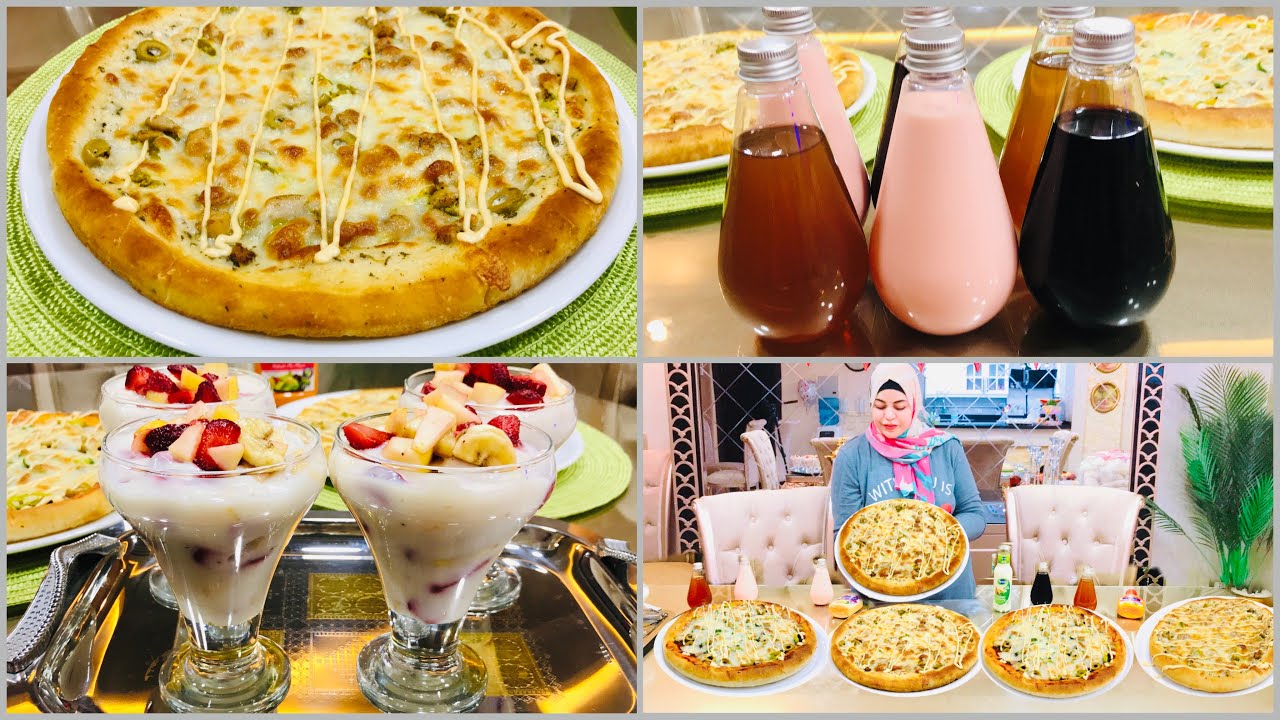 سفره كامله بيتزا تشيكن رانش وكوكتيل الفواكه