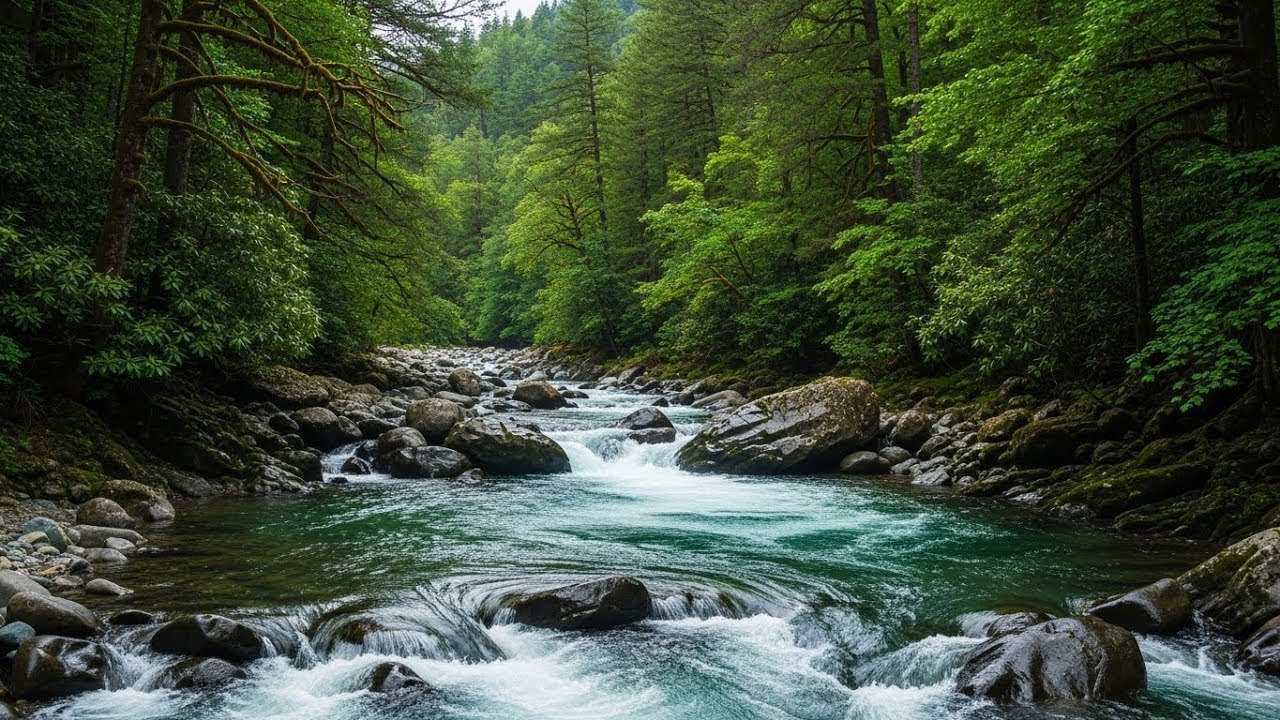 Goodbye Insomnia & Deep Sleep with Water Flow and Calming River Sounds in Quiet Forest