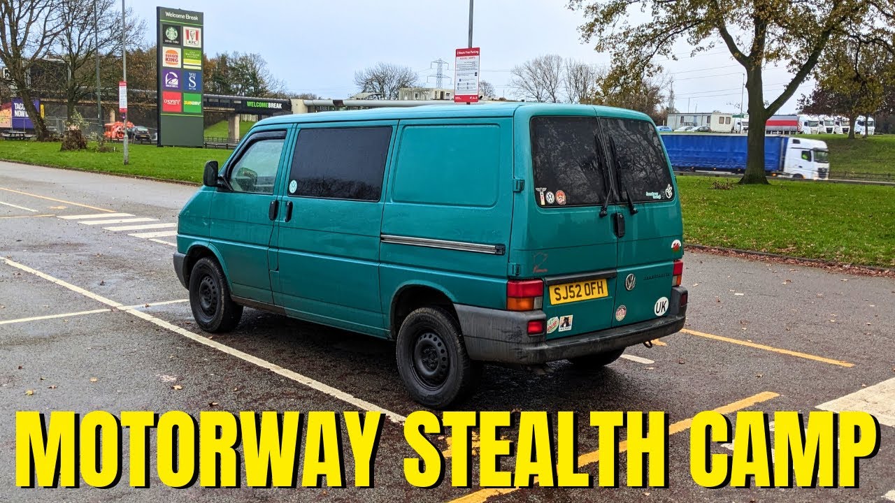 Stealth Camping at M6 Service Station In VWT4 | Van Life UK Trip