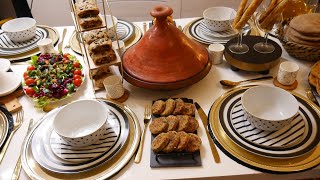مائدة رمضانية للضيوف: حريرة اللوز/طاجين الحوت بالبصلة والزبيب / سيكار حلو بدون سكر/ كفتة البادنجان