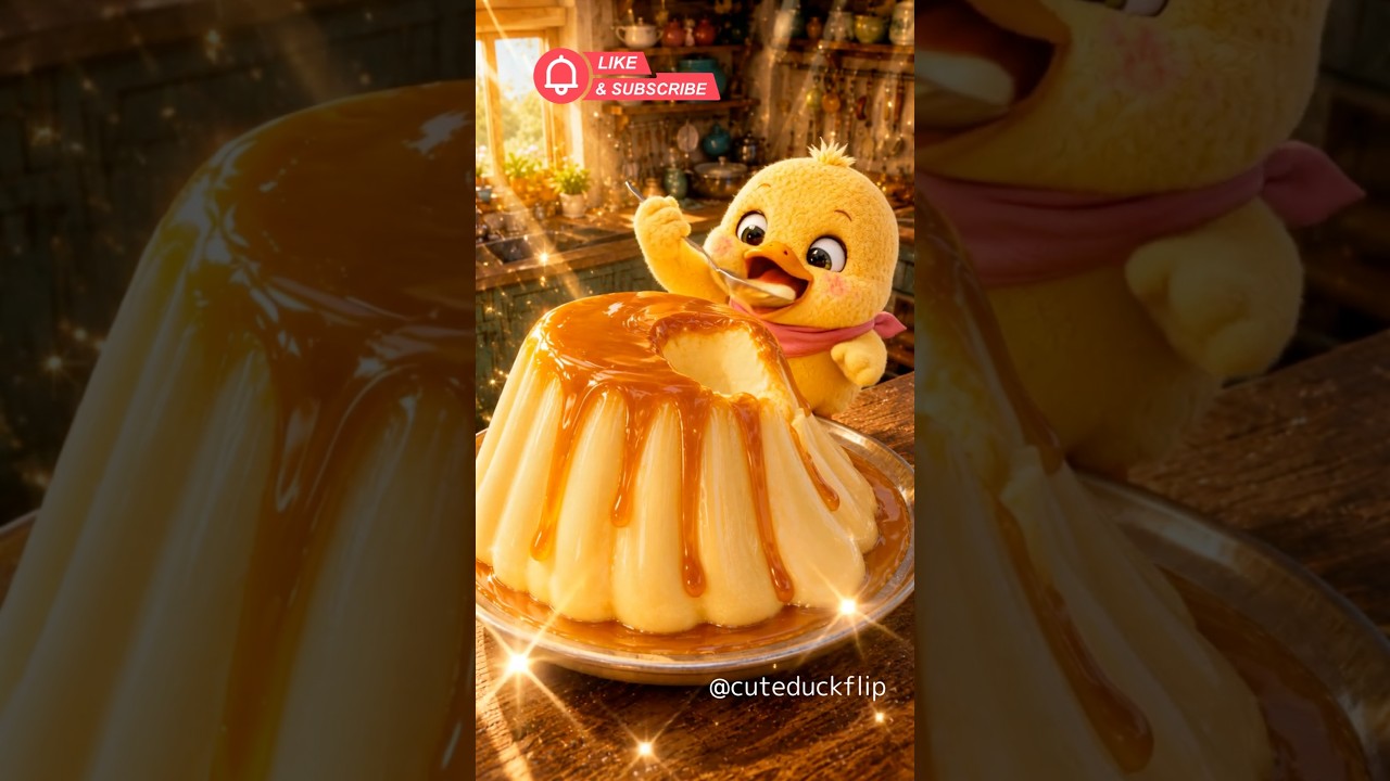 A yellow duckling devours a giant pudding #cute #asmr #shorts