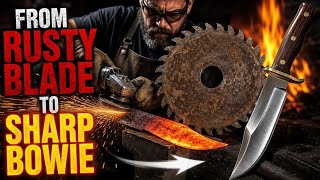 Making a Sharp Bowie Knife from a Rusted Circular Saw Blade