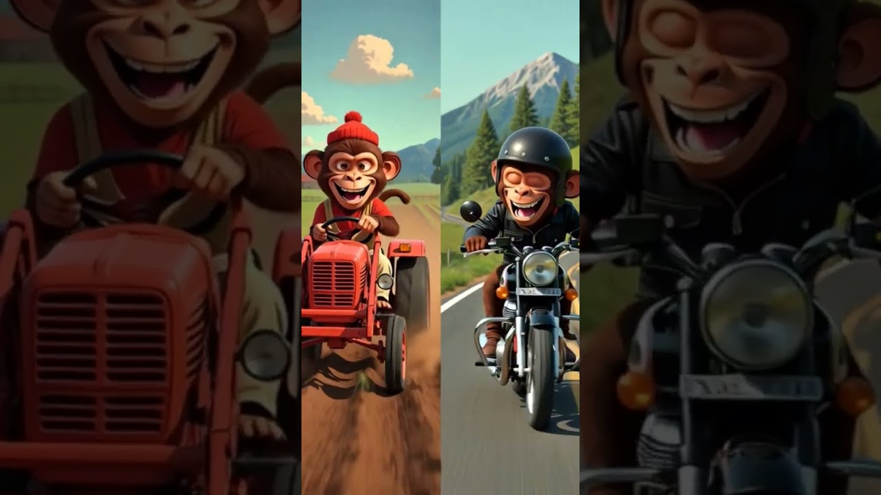 👑👑When jungle meets road — Tractor Monkey vs Bullet Monkey! 🐒🚜🏍️ cool time pass funny cartoon 💖💖✨✨✅