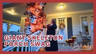DIY Spooky Halloween Porch Decor | Skeleton Heads, Branches &amp; Orange Lights Display