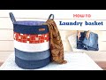 how to sew a denim laundry basket tutorial, free pattern a denim laundry basket, denim ideas.