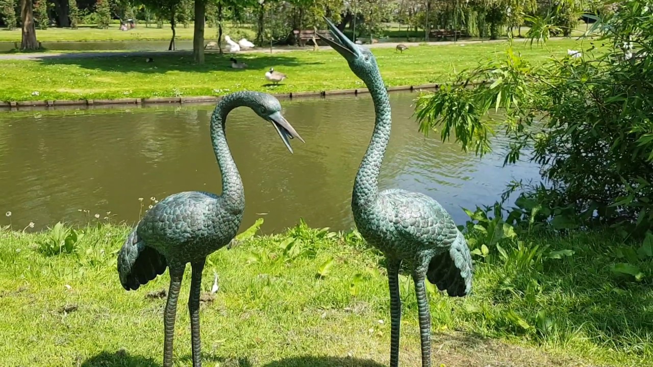 Fontein beelden kraanvogels vijver | Bronzen Beelden Winkel