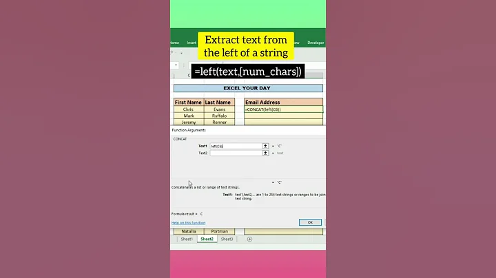 Generating email address using concat function || excel #shorts #youtubeshorts #excel #tutorial