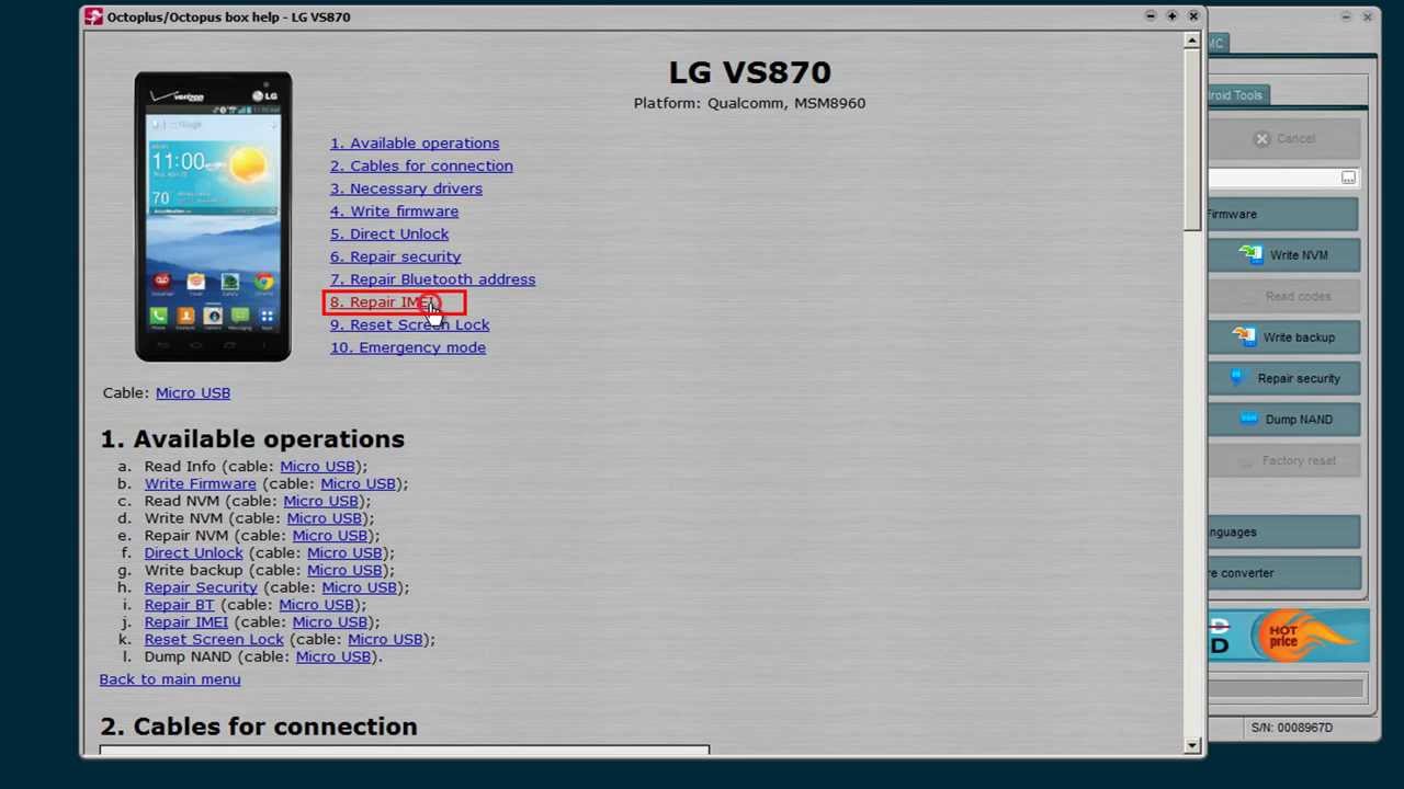 Lg Vs870 Repair Imei With Octoplus Box Youtube