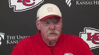 Chiefs head coach Andy Reid on rookie QB Garrett Nussmeier receiving reps with the first-team off...