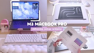 Apple Macbook M3 Pro | aesthetic unboxing, setup, customization (widgets, useful features)