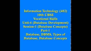 10th Information Technology 402 Unit 6 Session 1 Part 1