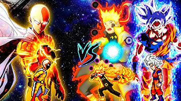 Accurate Saitama (Nerfed) VS Goku DBS V3.5 OP (all form) & Naruto OP (all form) in Jump Force Mugen😱