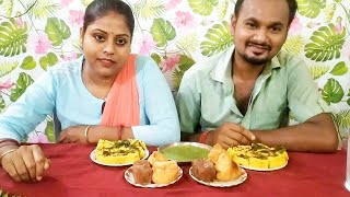 Husband Wife Food Eating Challenge - Dhokla, Singhara & Goja