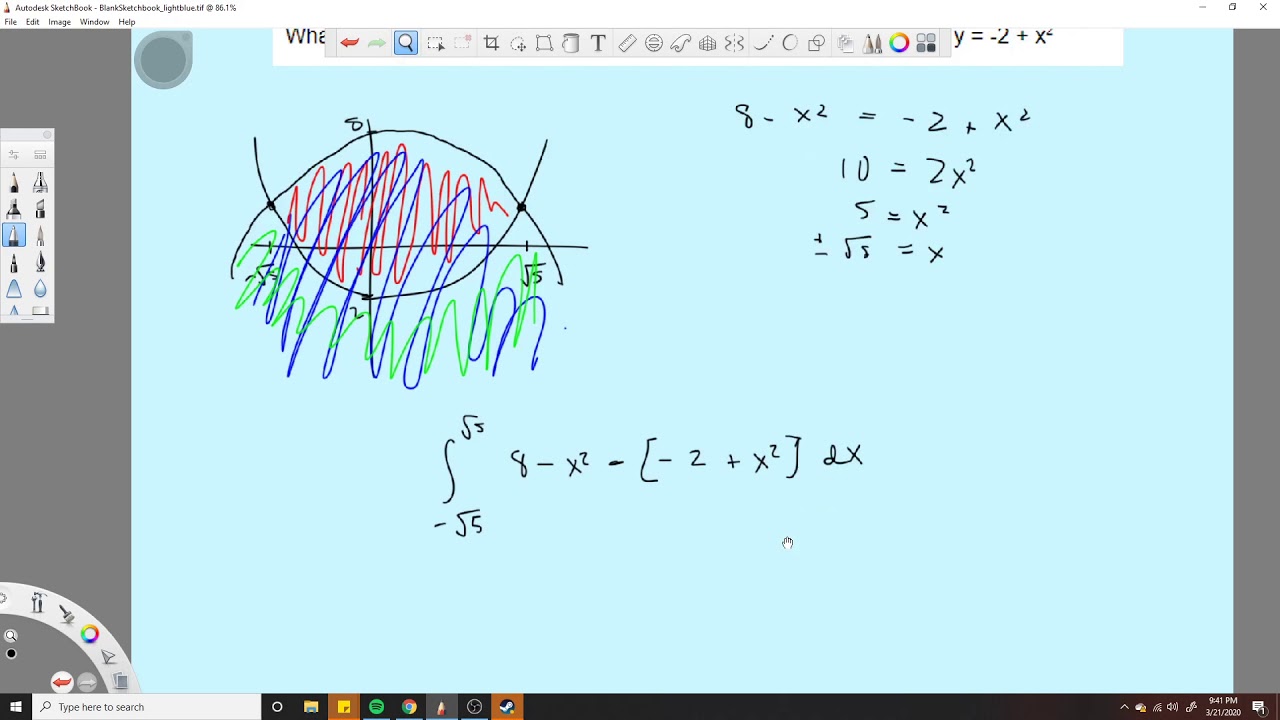 Integration Area between curves - YouTube