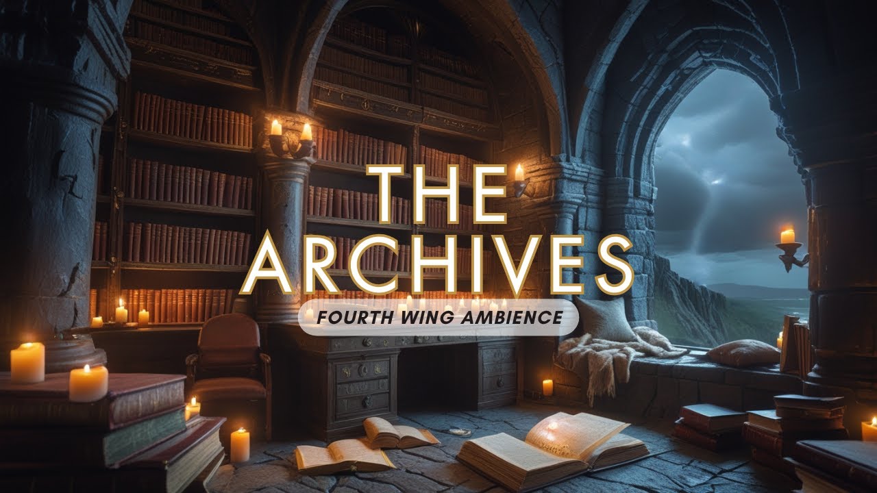 The Archives | Fourth Wing Library Ambience | Cozy Fantasy ASMR for Reading, Sleeping, or Writing