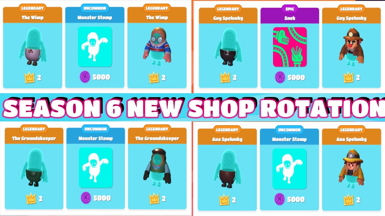Fall Guys Season 6 New Shop Rotation! | Guy Spelunky, Ana Spelunky, The ...